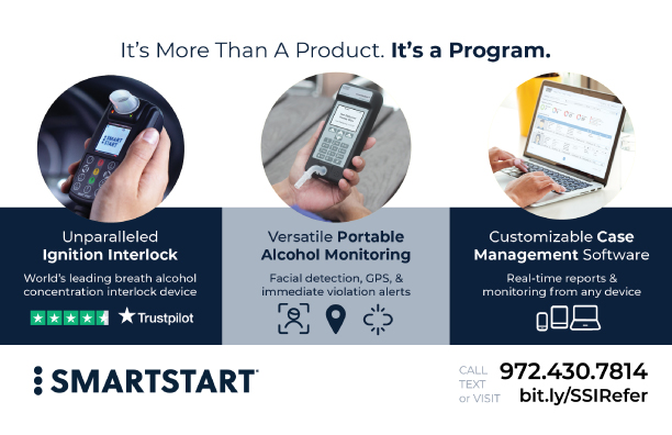 Image: Ad of SmartStart Ignition Interlock with text. It's more than a product. It's a program. Visit www.bit.ly/SSIRefer.